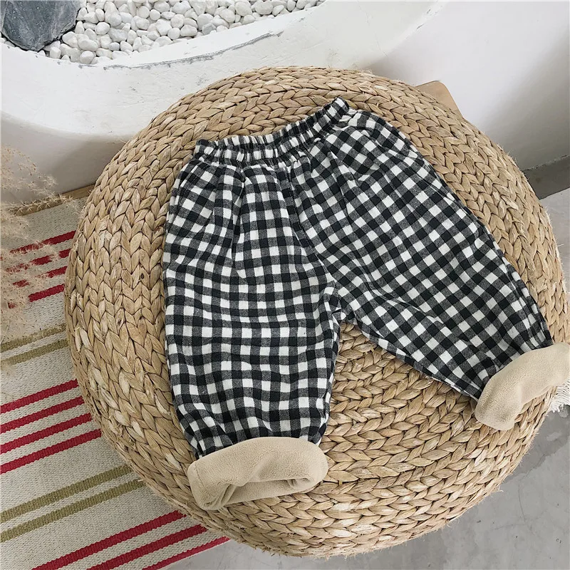 2019 г. Новые корейские штаны в клетку для мальчиков и девочек детские бархатные с