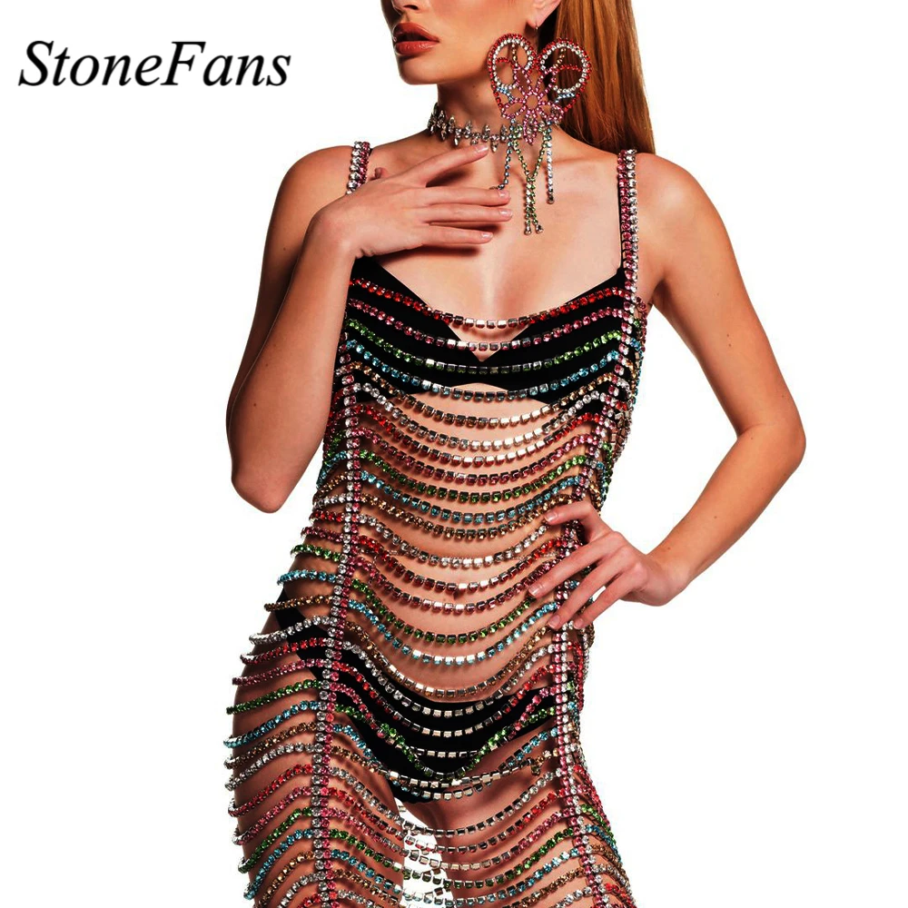 

Stonefans Top Luxury Leotard Crystal Bodysuit Harness Body Sexy Lingerie Chain Women Banquet Rhinestone Body Chain Bikini Dress
