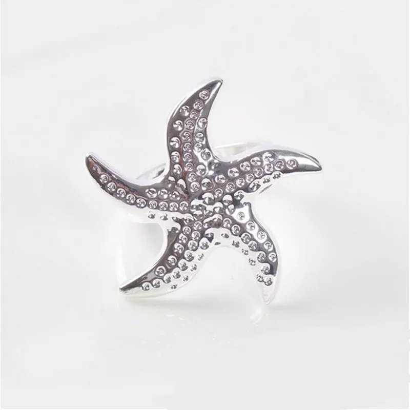 Бесплатная доставка 12 шт./лот кольца для салфеток с серебряной морской звездой