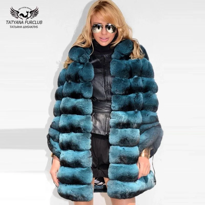 Fashion Women Real Fur Coat Natural Whole Skin Real Chinchilla Color Rex Rabbit Fur Coats Long High Quality Genuine Fur Jackets