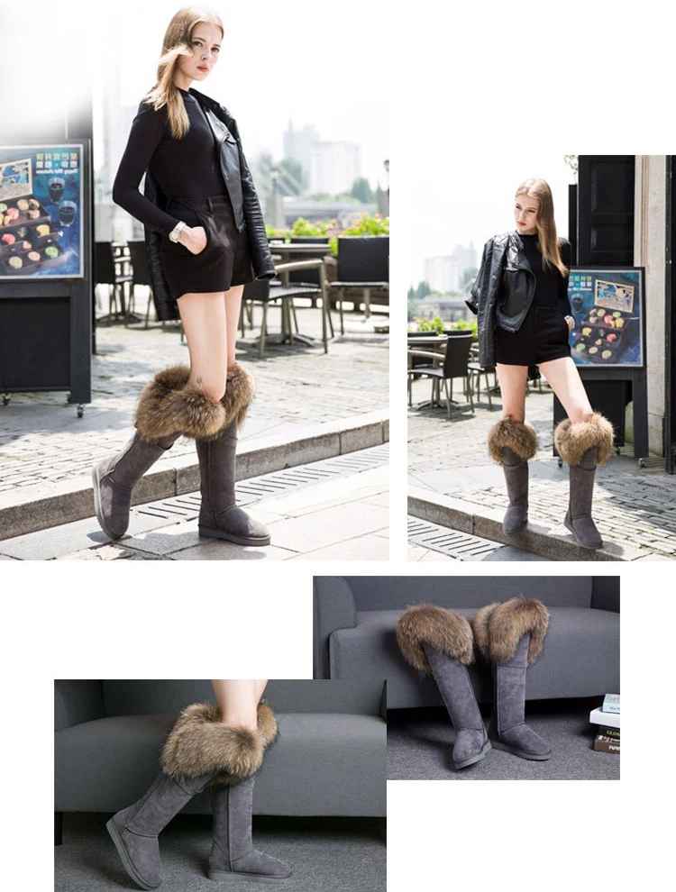 ; модные высокие зимние сапоги; botas mujer; женская зимняя обувь из натуральной кожи с натуральным лисьим мехом;