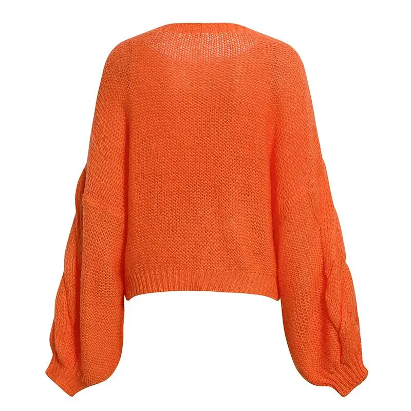 Misswim Casual loose mohair women pullover Autumn winter oversized sweater female lantern sleeve orange sweater jumpers mujer
