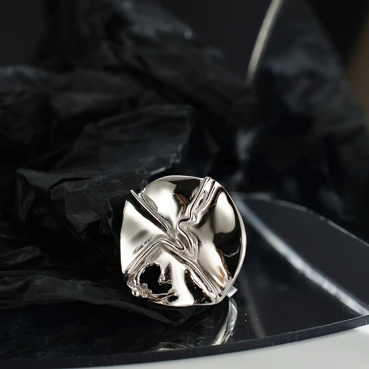 

F.I.N.S Korean Original Design S925 Sterling Silver Ring Irregular Cross Big Round Rings Opening Hollow Index Finger Ring