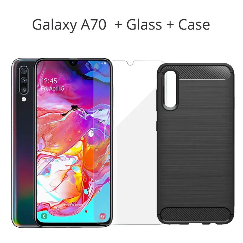 N Case And Glass Мобильный телефон samsung Galaxy A70 на весь экран 6,7 дюймов 8 Гб 128 ГБ Восьмиядерный 4500 мАч супер быстрая зарядка 4G мобильный телефон - Цвет: N Case And Glass