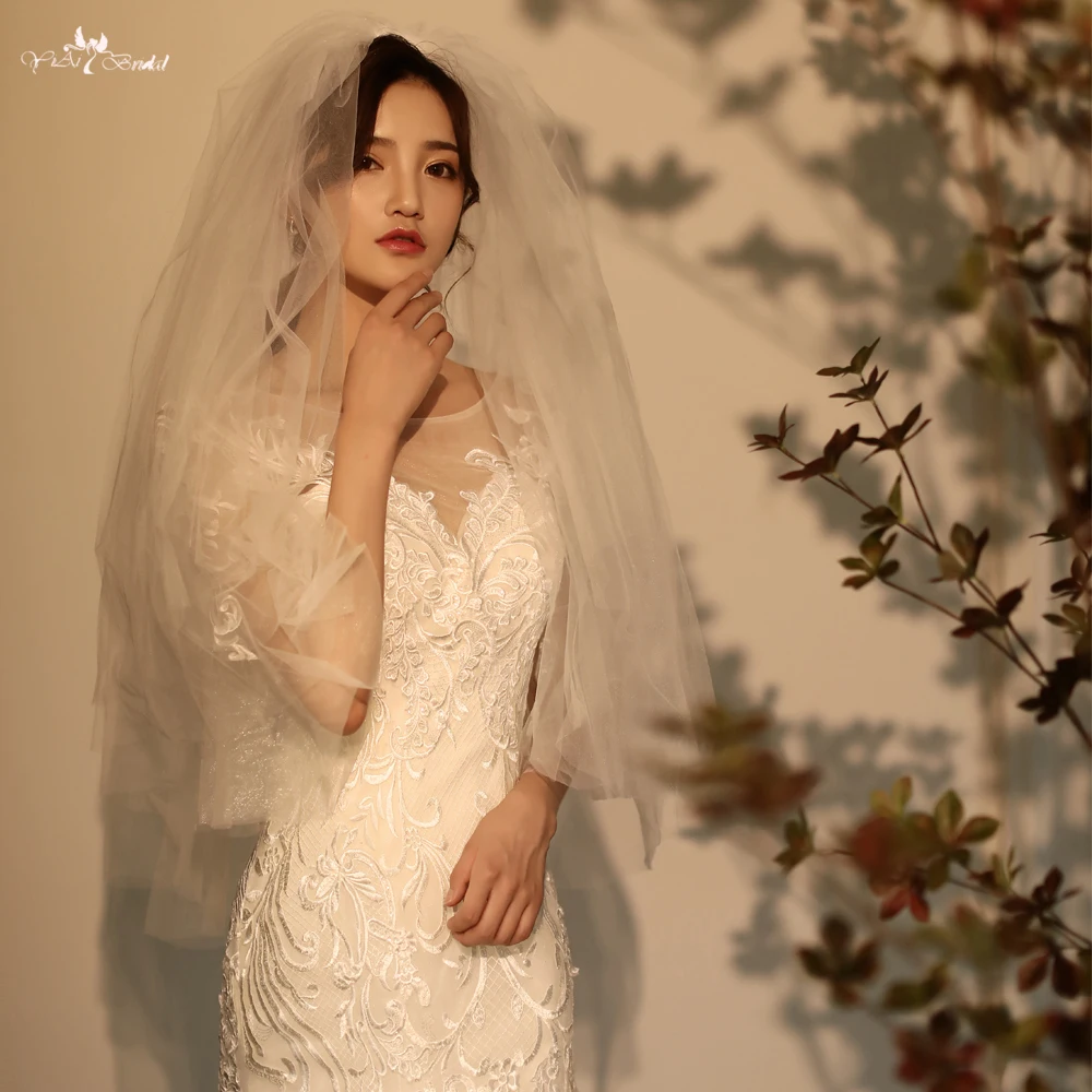 LZP555 несколько слоев короткая фата невесты сплошной цвет фотография Вуаль Милая