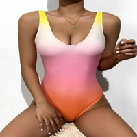 fashion gradient color slim onepiece quickdrying beach bikini women high waist lightweight elastic strap sexy swimwear swimsuit