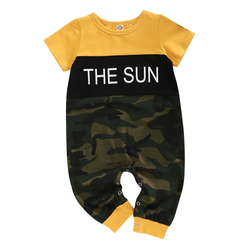 

Toddler Boy/Girl Outfits Baby Boy Jumpsuit Yellow Letter Green Camouflage Print Short Sleeve Clothes Summer Clearance Jumpsuit