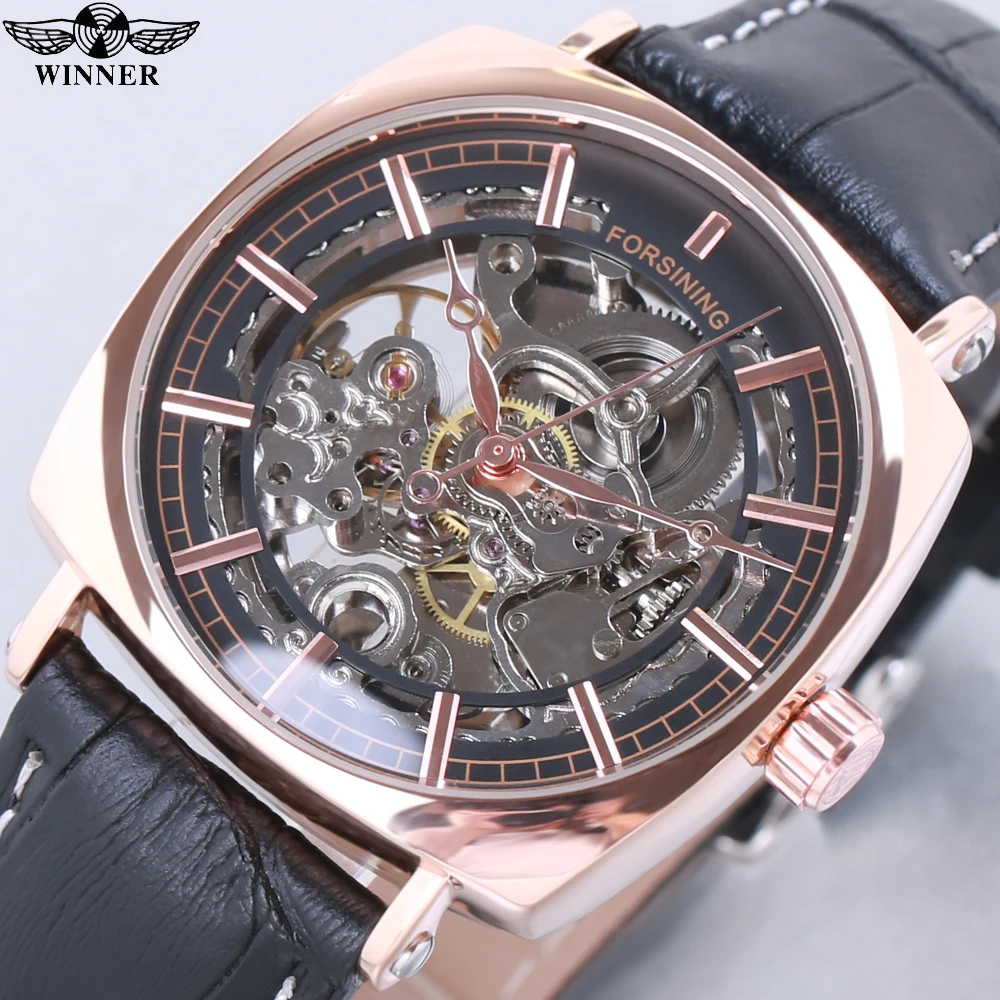 

Steampunk Skeleton Luxury Transparent Automatic Mechanical Watch Men Gear Self Winding Leather Men's Clock Watches montre homme