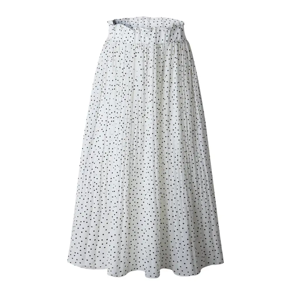 

2022 Spring New Women Long Skirt WF0225 Korean Style Black White Yellow High Waist Polka Dots y2k Skirts