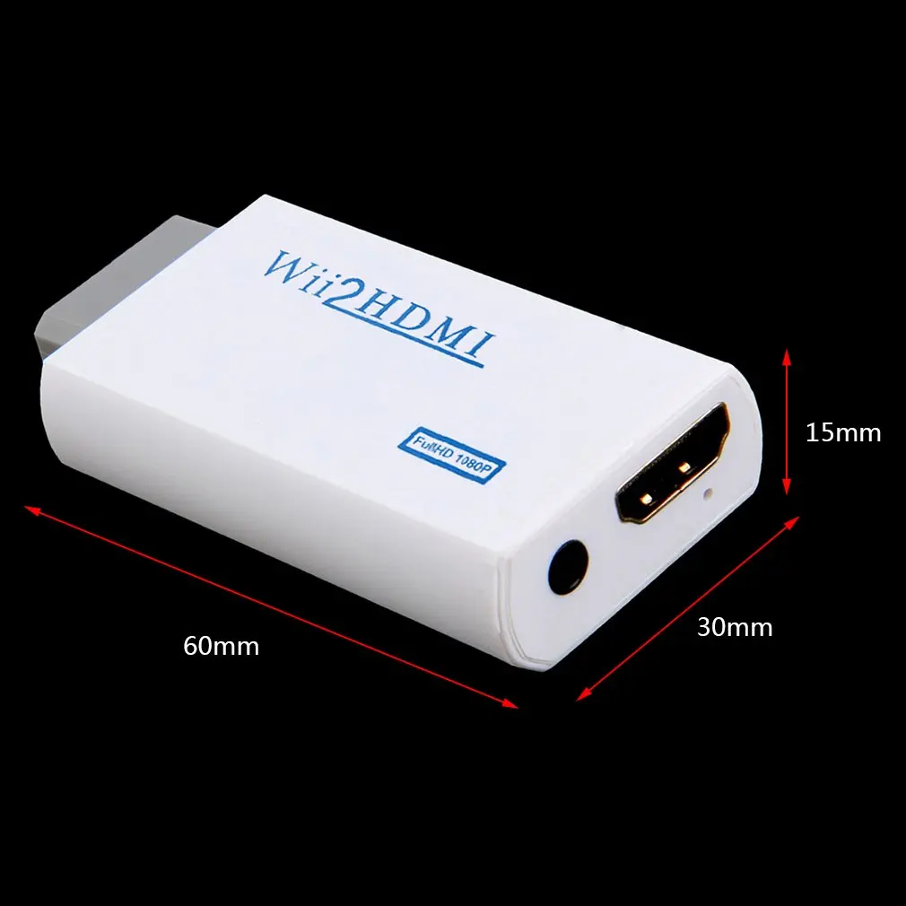 

White Plastic Wii to HDMI Wii2HDMI Adapter Converter Full HD 1080P Output Upscaling 3.5mm Audio Video Output