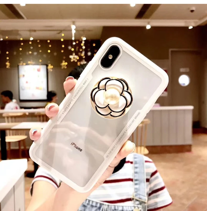 

Luxury Diamond Pearl Flower Mobile Phone air Bag Bracket Case For iPhone 11 12 Pro Max X XR XS MAX 6 7 8 Plus High Quality Cover