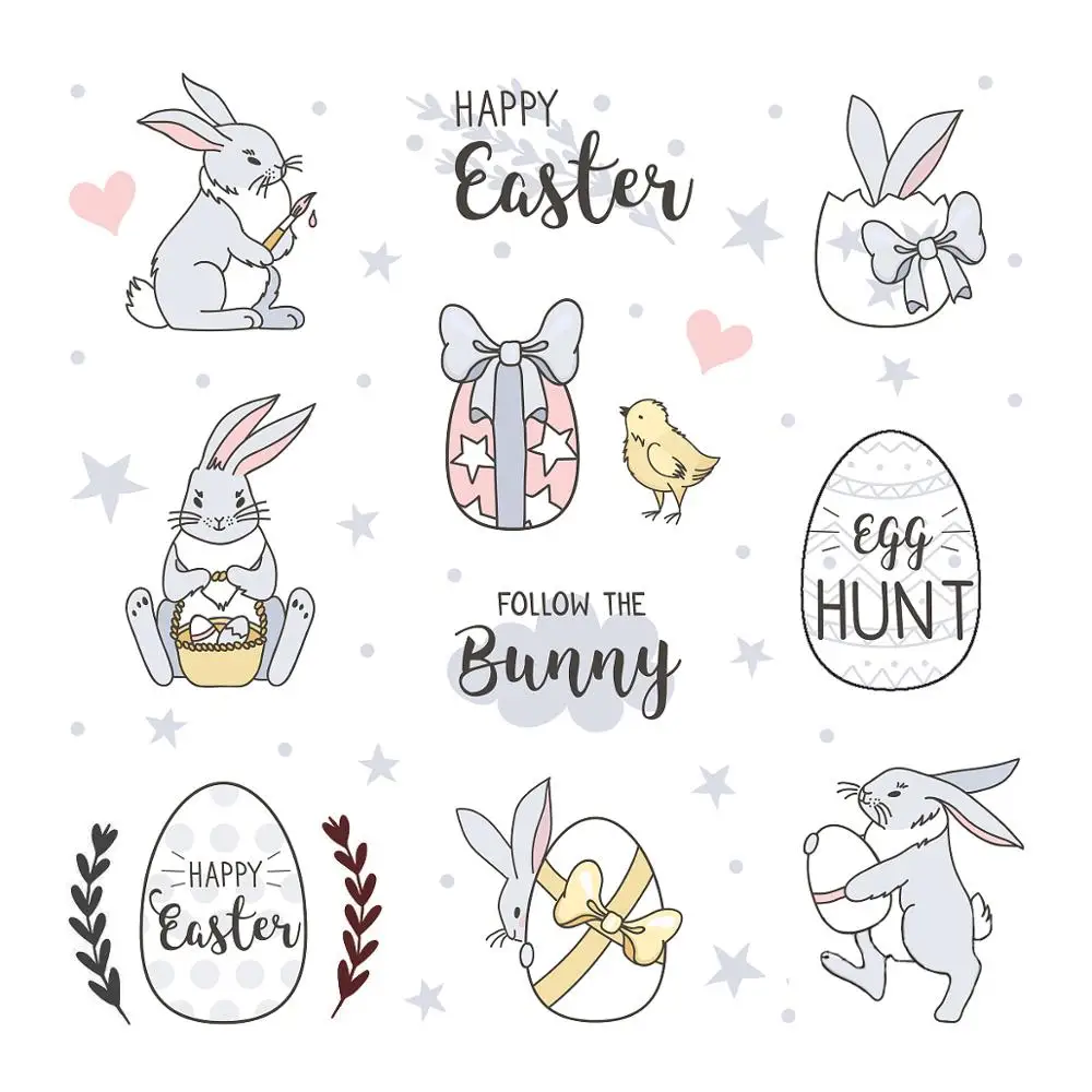

AZSG Easter Rabbit Eggs Heart-shape Clear Stamps For DIY Scrapbooking/Card Making/Album Decorative Silicone Stamp Crafts