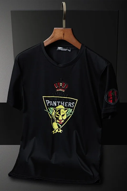 

2021 Panthter Printed T Shirts Men Clothes Fashion Streetwear Short Sleeve O Neck Slim Thin T-shirt for Man Camiseta Masculina