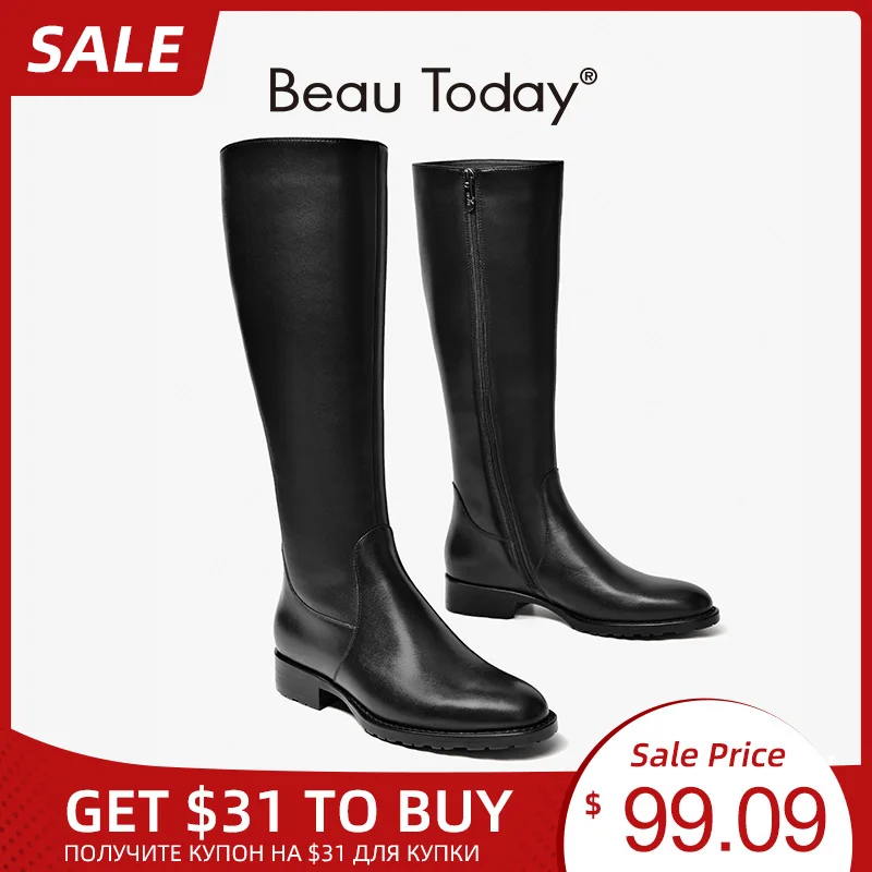 BeauToday/женские сапоги до колена из натуральной коровьей кожи с боковой молнией и