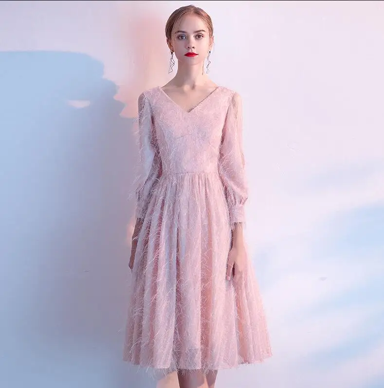 AE630 Robe de Soiree Courte розовое винтажное кружевное вечернее платье с v-образным вырезом Вечерние платья Vestido de Festa - Цвет: Розовый
