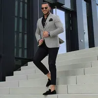 2022 Costume Homme Casual Grey Men Suits Business Man Blazers Male Groom Wear Slim Fit Tuxedo Wedding Suits 2 Pieces Jacket Pant