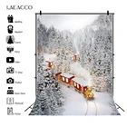 Laeacco Природный живописный Зимний лес сосна дерево снег горы фото фон Поезд Рождество фотография фон для фотостудии