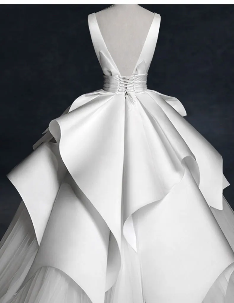 Vivian's Bridal Ретро атласное гофрированное платье принцессы фантазия Свадебное Платье Иллюзия сетки Lce-up спинки Индивидуальные свадебные бальные платья