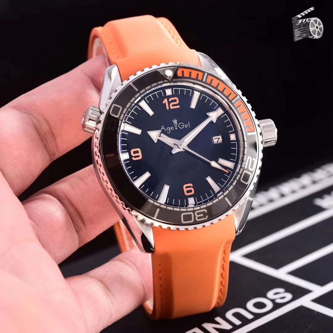 

Luxury New Men Automatic Mechanical Orange Blue Black Rubber Stainless Steel James Bond 007 Sapphire Watch Waterproof AAA+
