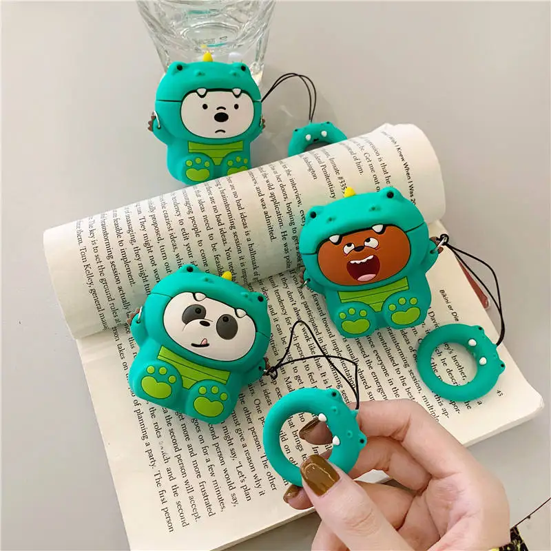 Для Airpods 1 3D Милые Мультяшные забавные панды ледяной медведь динозавр наушники