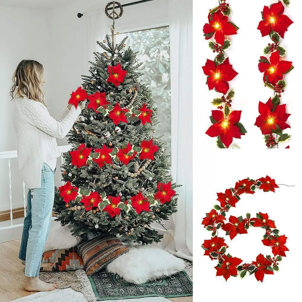 

1 PC Velvet Flower Rattan LED Light String Red Flannel Garden Decoration Outdoor Christmas Battery Decor Material Waterproo R3V2