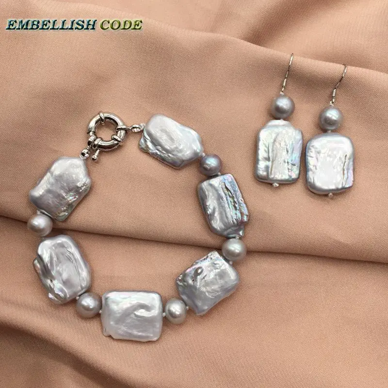 Браслет ожерелье серьги комплект серый цвет барокко Жемчуг 8 мм nearround бусины