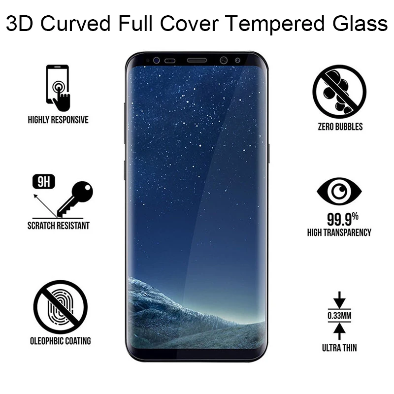 3D Curved Tempered Glass on Samsung Note 9 Protective Glass For S8 S9 Plus Screen Protector For galaxy S6 S7 Edge 8