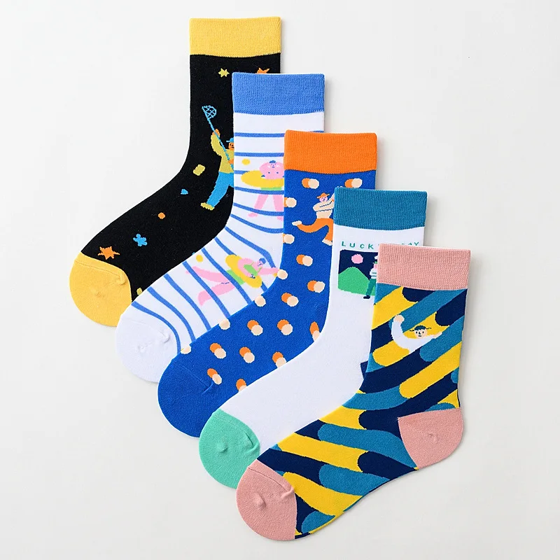 

Носки мужские хлопковые в полоску, оригинальные жаккардовые Смешные, Мультяшные спортивные уличные, повседневные