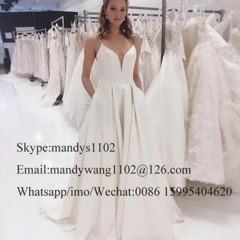 Mbcullyd A Line свадебное платье 2020 с карманом Роскошные атласные официальные длинные