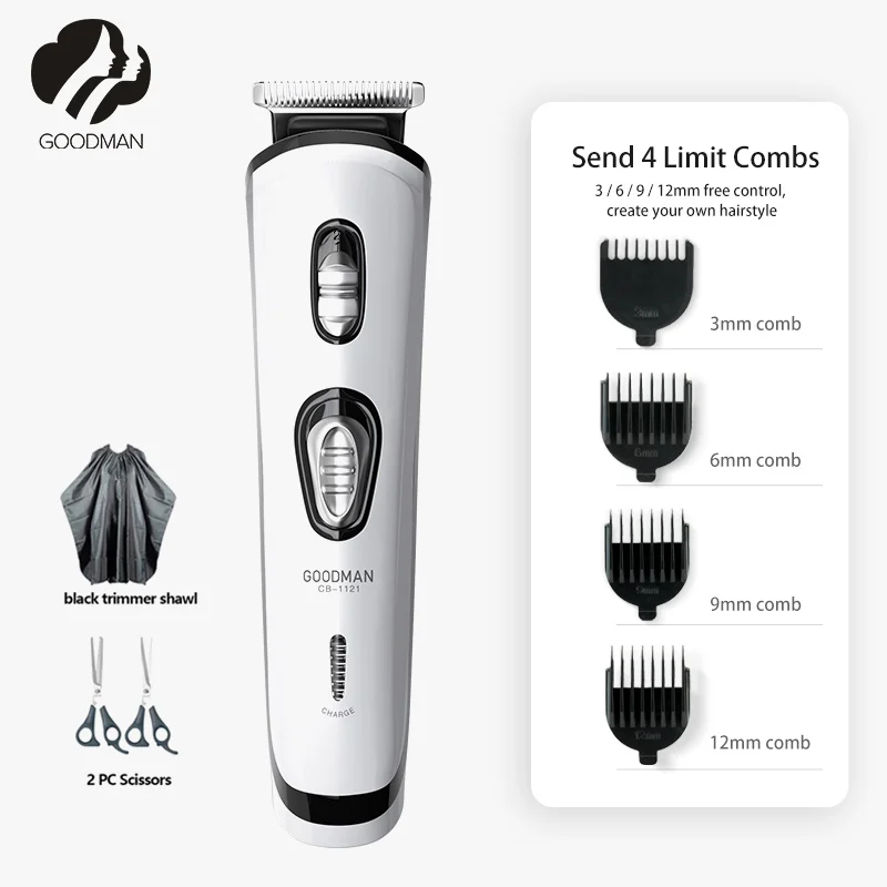 

Машинка для стрижки волос GOODMAN Мужская электрическая, профессиональный триммер для волос, аккумуляторная, USB, моющаяся головка, бритва для в...