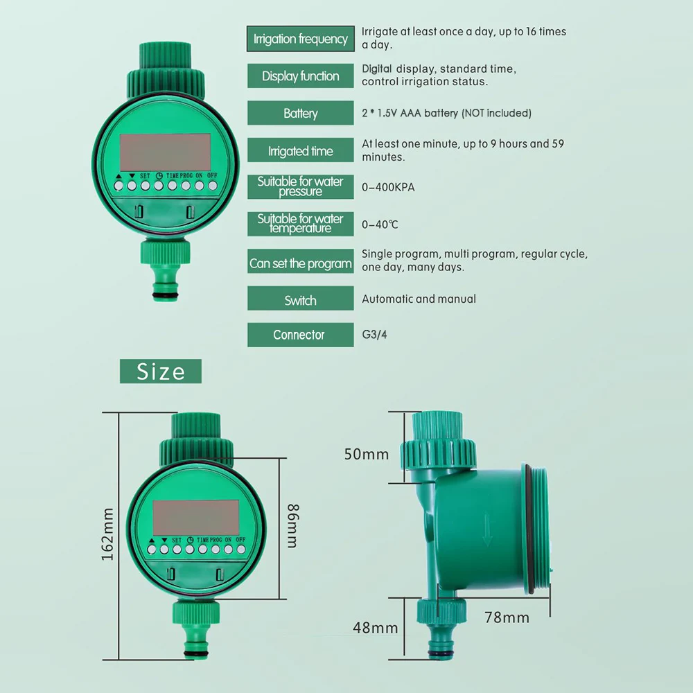 

Water Timer Irrigation Controller Garden Irrigation Timer up to 16 Programs LED Digital Display Automatic Watering Timer