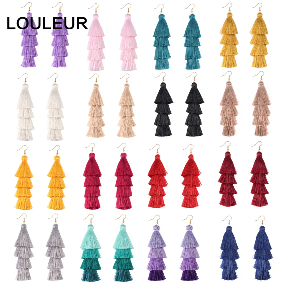 Новый 4 Слои в богемном стиле разноцветные массивные Серьги кисточки желтые