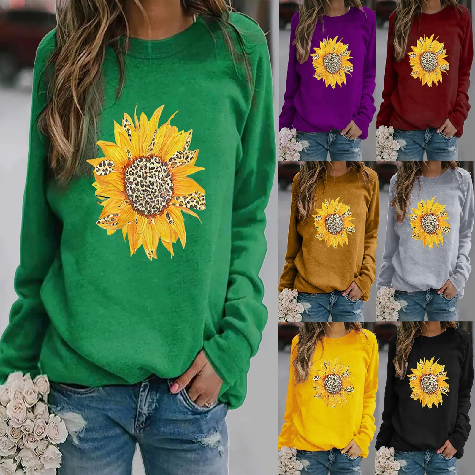 Sunflower Print Sweatshirt Winter Sweatshirts Women Casual Hoodies Pullover Tops Ladies Blouse Tee Mujer Hoodie Худи Для Девочек