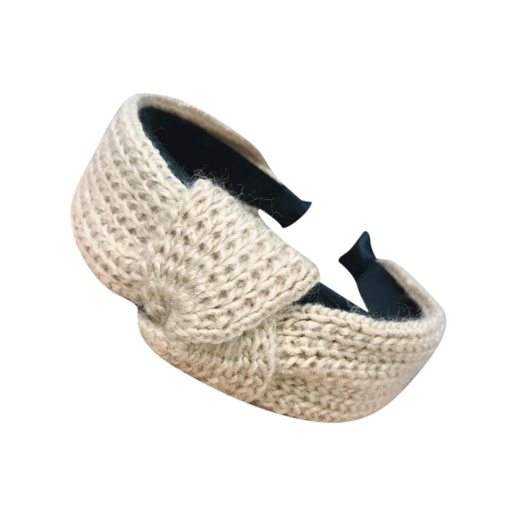 Ободок для волос Однотонный женский простой вязаный обруч с бантом милый модный