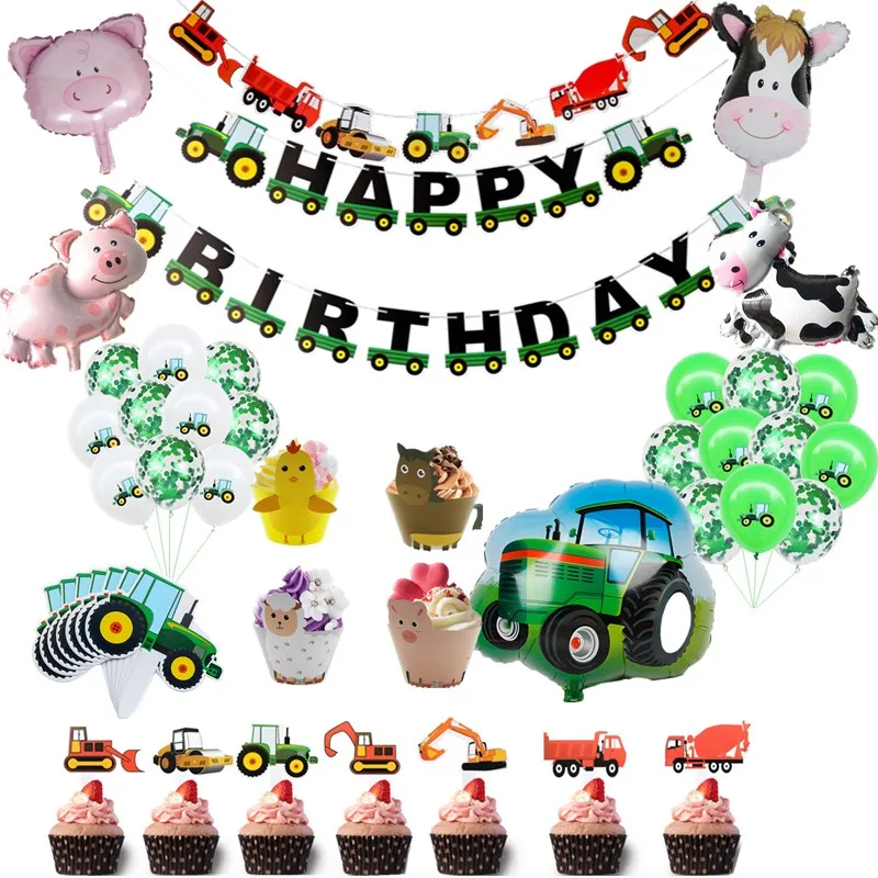 Тема фермы Зеленый трактор надувные воздушные шары украшение для торта дня