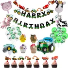 Тема фермы, Зеленый трактор, надувные воздушные шары, украшение для торта, украшение для дня рождения, детский баннер на экскаватор