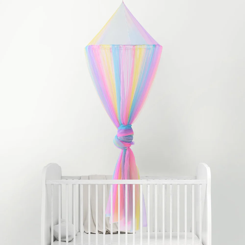 

Rainbow Kids Baby Bedding Round Dome Bed Canopy Netting Bedcover Mosquito Net Curtain Play Tent For Children With Star Decoratio
