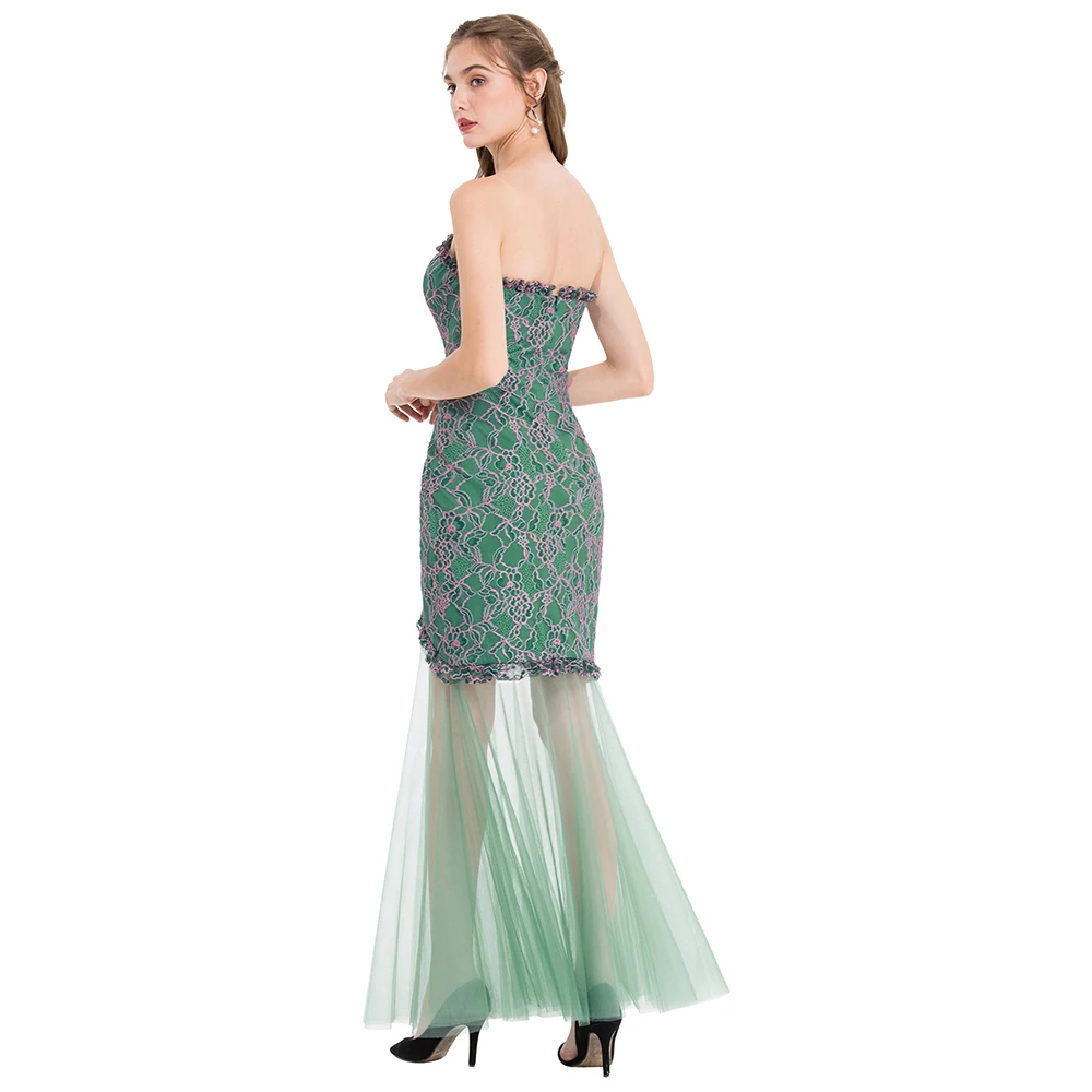 Angel fashions Женский Без бретелек кружевной Цветочный Сращивание иллюзия Тюль Макси
