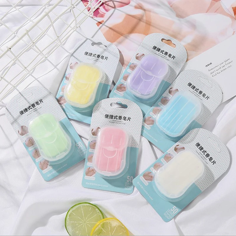 

50pcs/box Soap Paper For Outdoor Travel Portable Goods Disposable Mini Hand