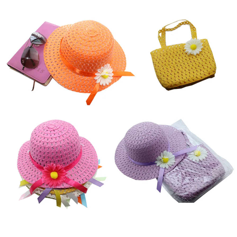 

Соломенная шляпа с цветами для девочек, прочная портативная летняя шапка от солнца, для верховой езды, с 2 ручками, летняя, для отдыха, игр, пл...