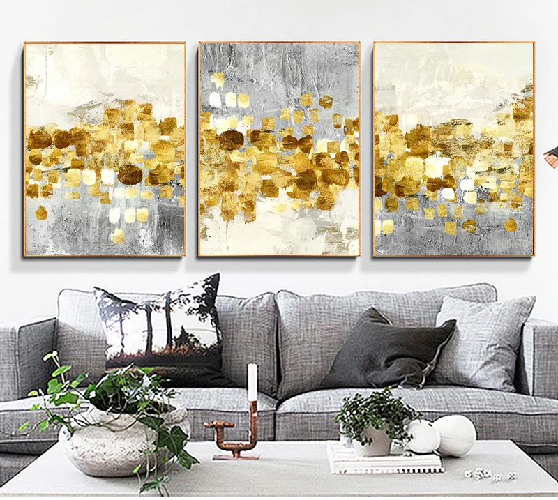 

Скандинавская абстрактная Золотая фольга, холст, живопись, современная серая Золотая стена, фотография для гостиной, домашний декор