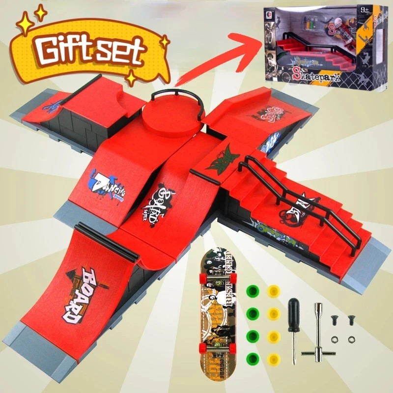 

MINI Set Children Alloy Finger Skateboard Toy Skatepark Bicycle Professional Skating Graffiti Boy Gift Technology Set Puzzle Fun