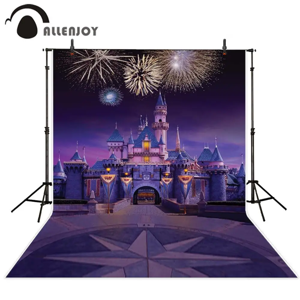 

Allenjoy Castle Backdrops Night Firework Beautiful Magical Princess Birthday Party Selfie Photography Banner Photo Booth Curtain