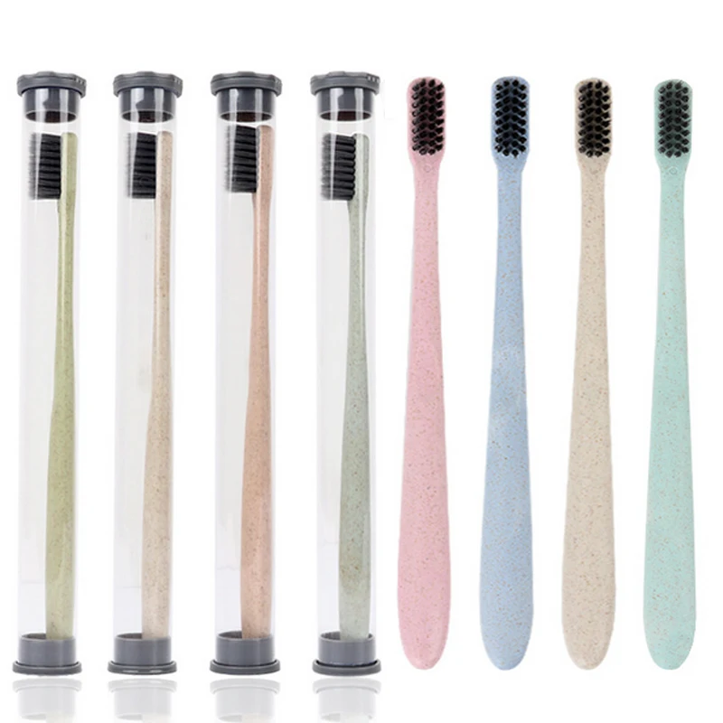 Зубная щетка из бамбукового угля с мягкой щетиной портативная зубная пшеничной