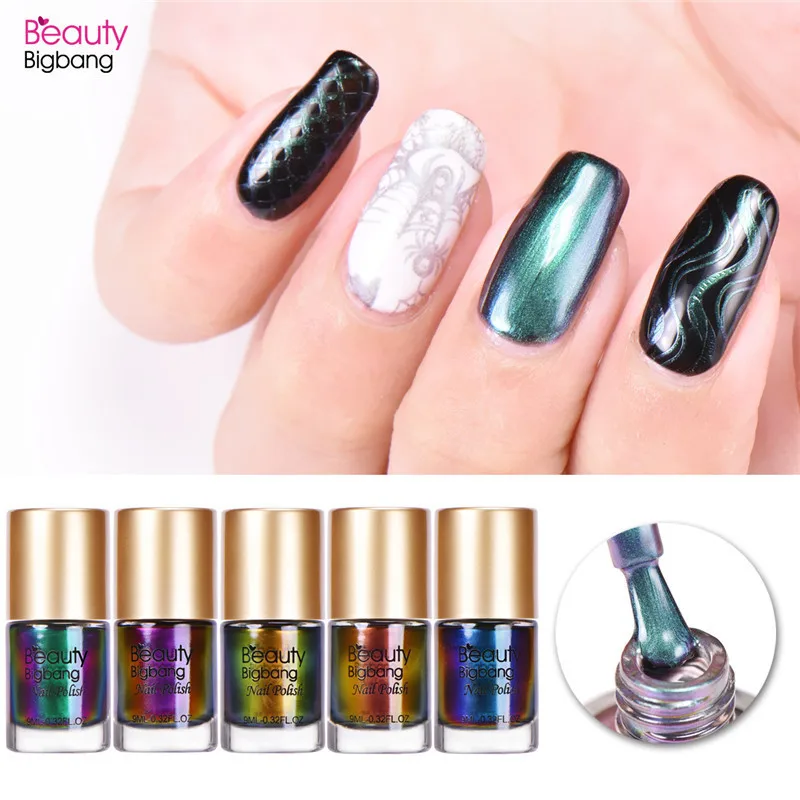 BeautyBigBang 9 мл 5 цветов хамелеон лак для стемпинга лак для дизайна ногтей Прочный ноготь лак Перманентный