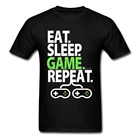EAT SLEEP игры повторяют Z блок печатных футболка Играть Письмо ПК контроллер PC Gamer натуральный хлопок топ футболки для Для мужчин