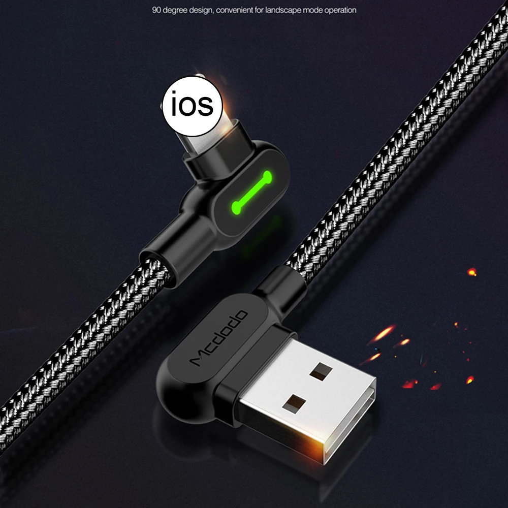 

Mcdodo CA-4671 Gaming Charging Cable 1.2m with light Double elbow 90 Data Cable for iPhone Smartphone
