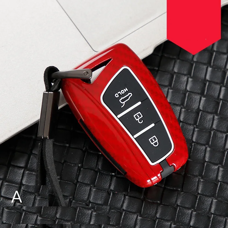 A carbon red Углеродное волокно сплав+ силиконовый Автомобильный Брелок дистанционного управления с ключом Оболочка Чехол для hyundai Santa Fe Grand ix45 Сентениал ГЕНЕЗИС - Название цвета: A carbon red