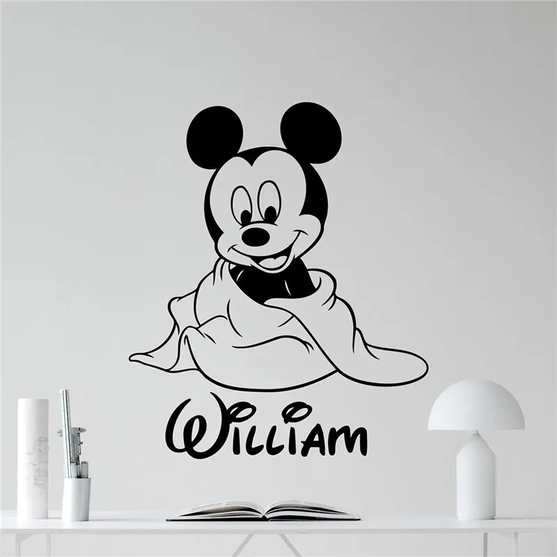 Disney Микки мышь Наклейка на стену пользовательское имя Виниловые наклейки для