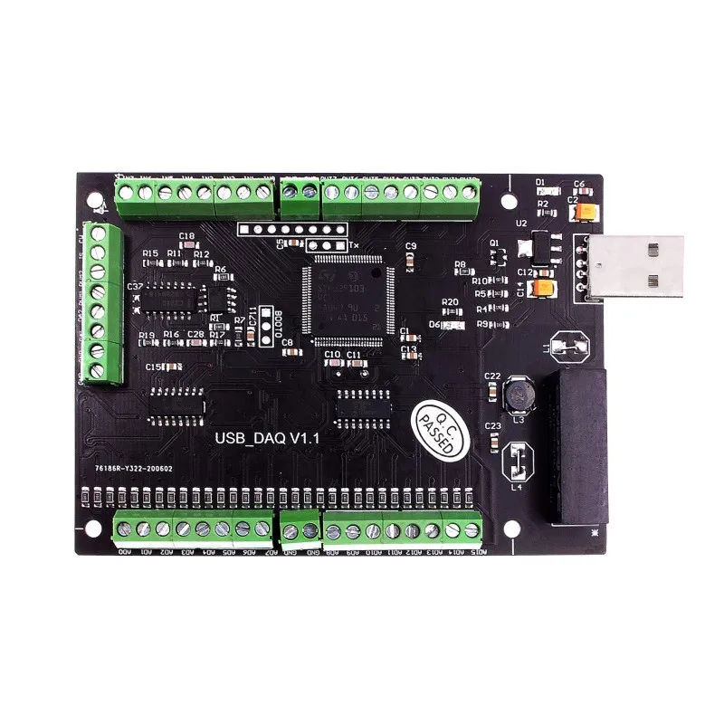 USB DAQ модуль сбора данных 16AD 2AO 8DI 8DO PWM Counter 100Ksps LabVIEW delphi VB.net VC6.0 примеры Matlab Labwindows|screw